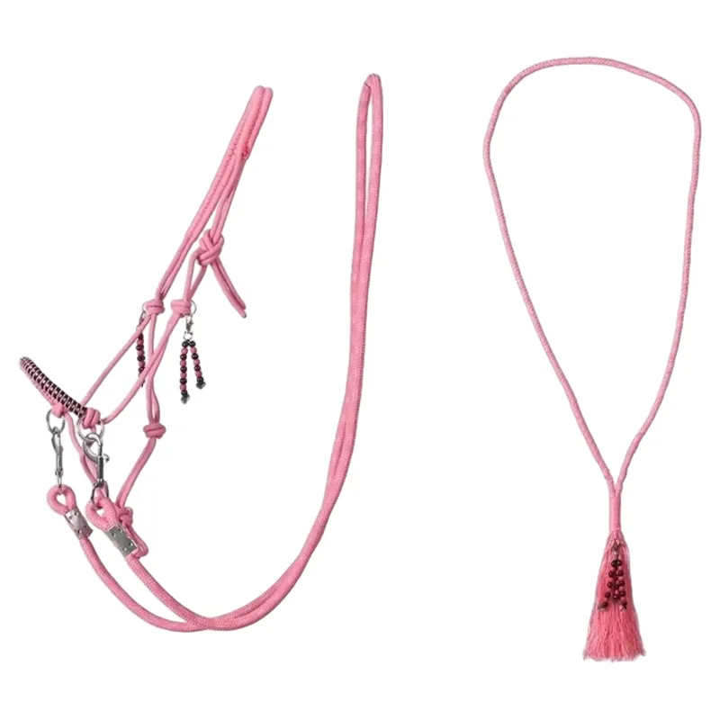 QHP Liberty Combi Rope Halter with Reins - Flamingo