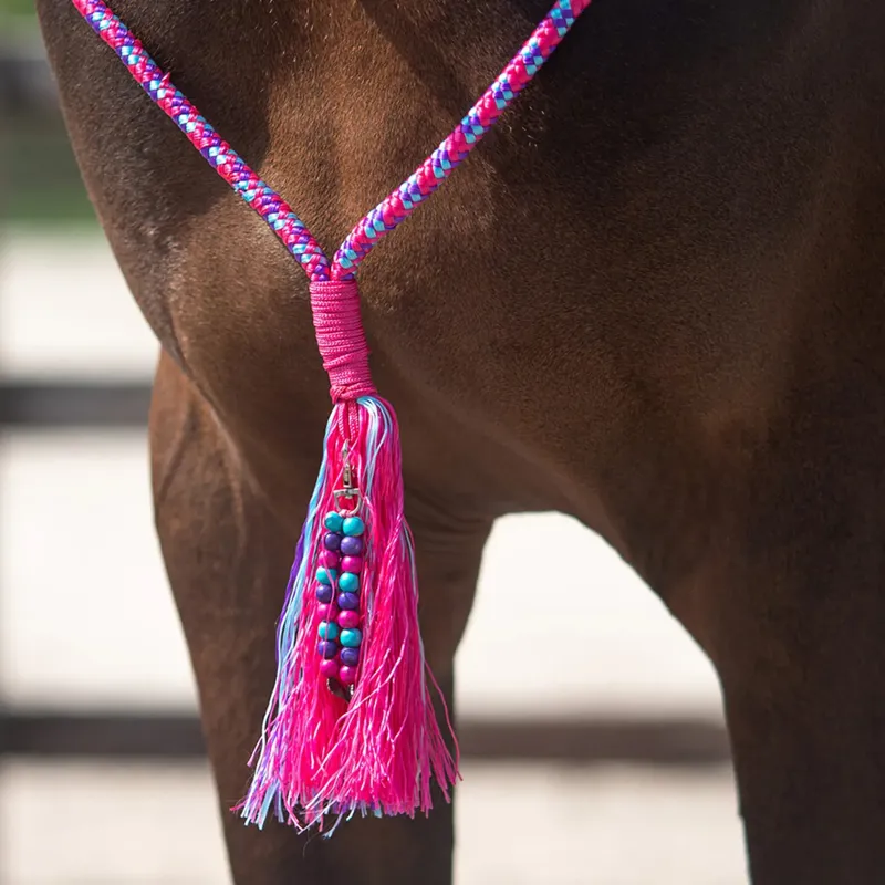 QHP Liberty Combi Rope Halter with Reins - Fuchsia-3