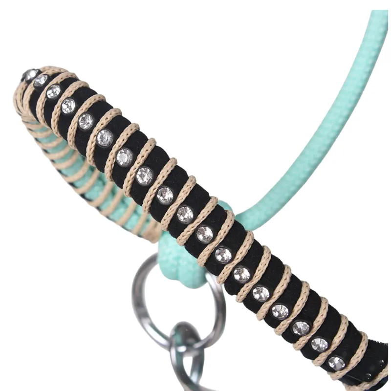 QHP Liberty Combi Rope Halter with Reins - Ice Green-4