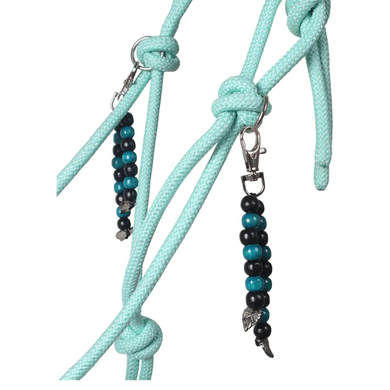 QHP Liberty Combi Rope Halter with Reins - Ice Green-5