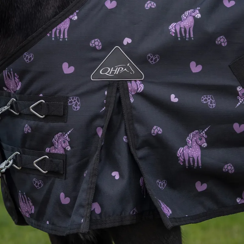 QHP Lize 100g Turnout Rug - Black/Violet-4