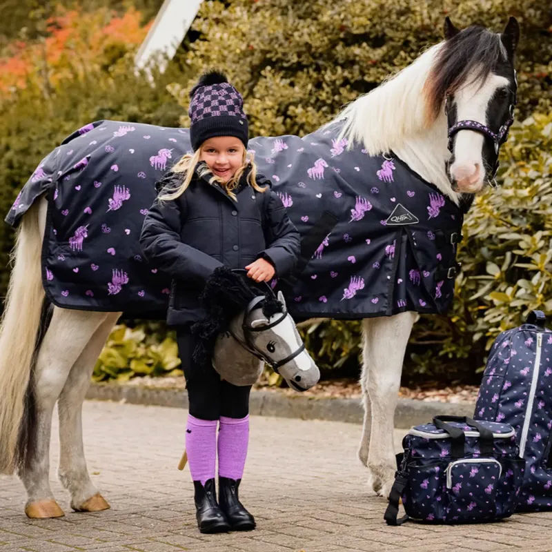 QHP Lize 100g Turnout Rug - Black/Violet-2