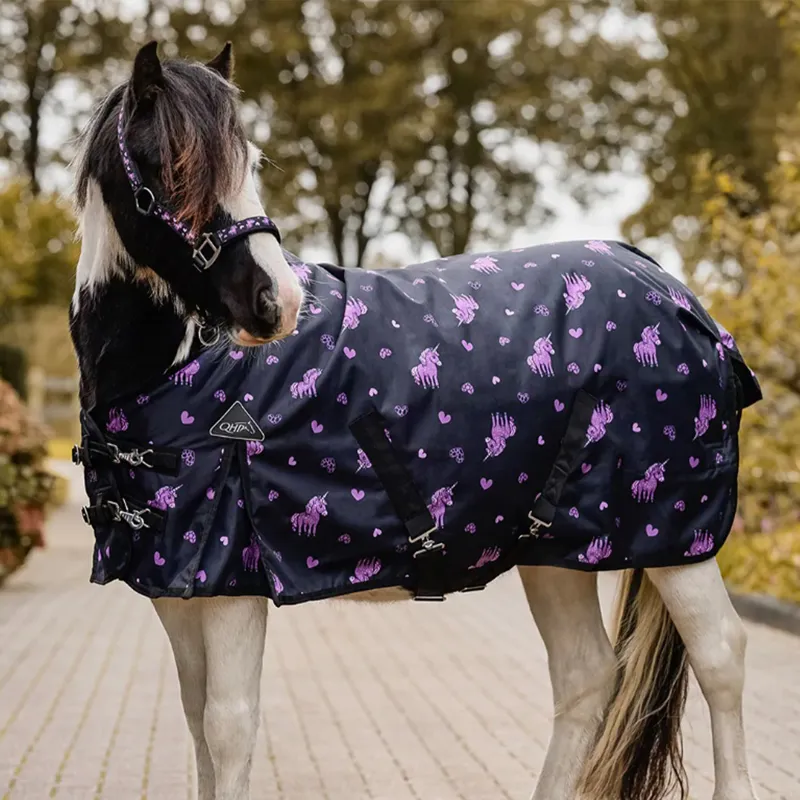QHP Lize 100g Turnout Rug - Black/Violet