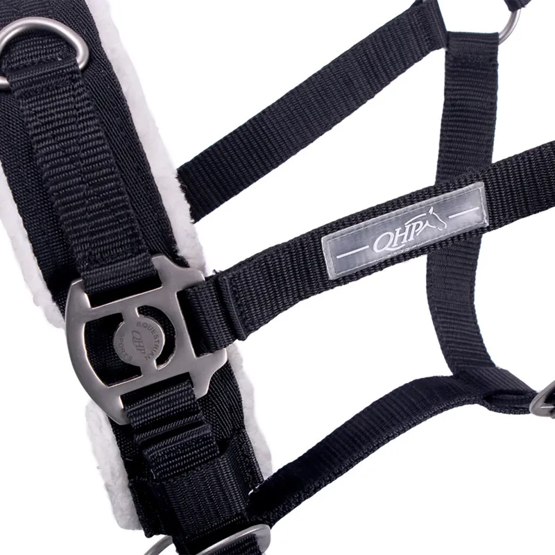 QHP Fleece Lined Lunge Cavesson - Black-2