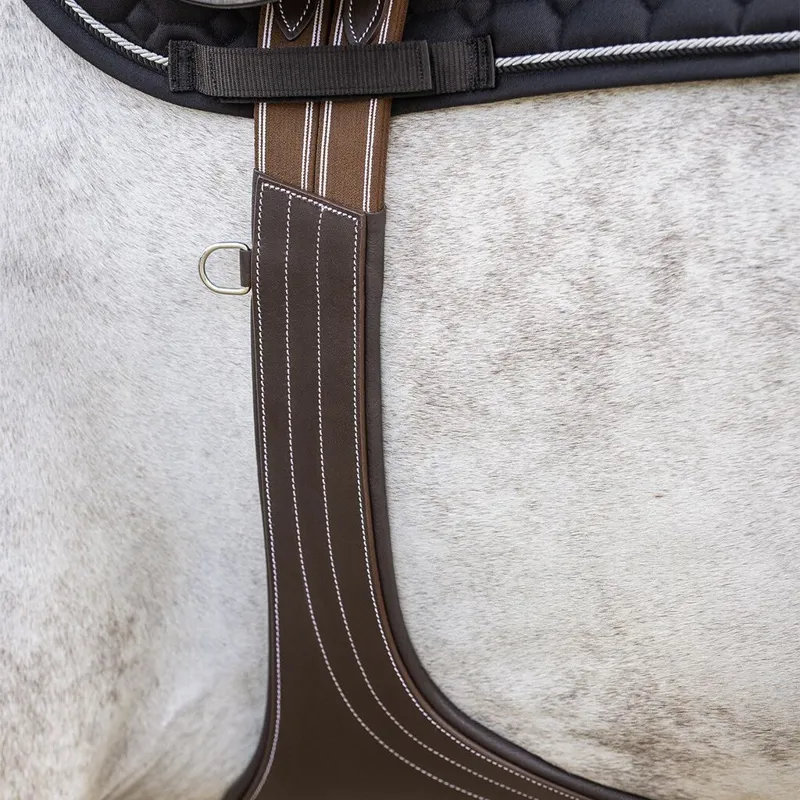 QHP Luxury Stitching Belly Guard Girth - Dark Brown-2