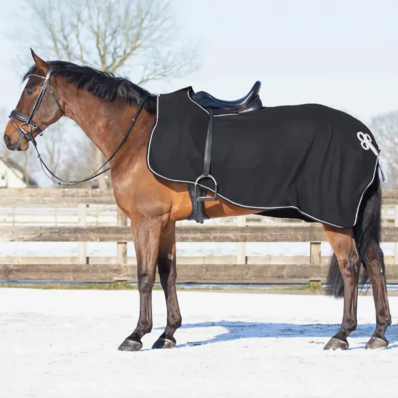 QHP Ornament Fleece Exercise Rug - Black/Silver