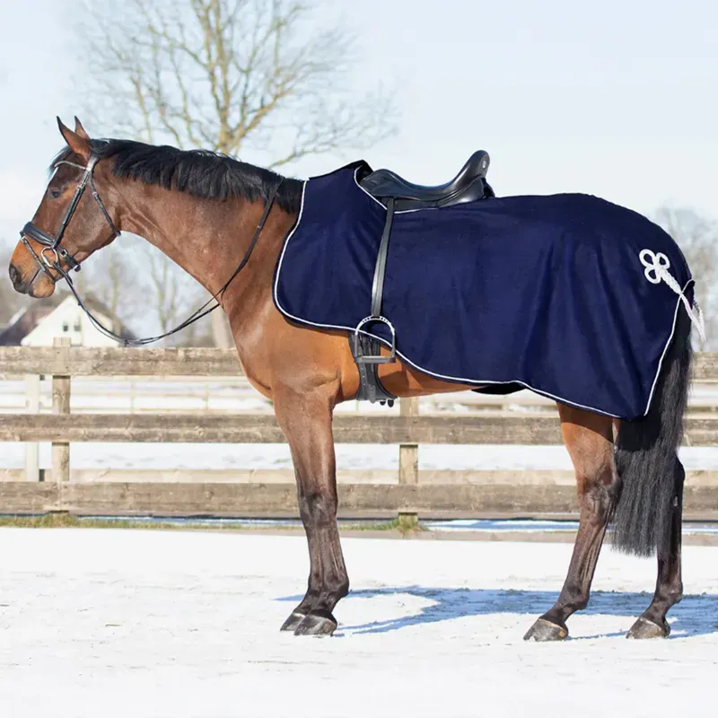 QHP Ornament Fleece Exercise Rug - Blue/Silver