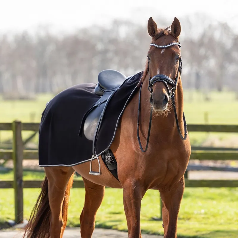 QHP Ornament Fleece Exercise Rug - Black/Silver-1