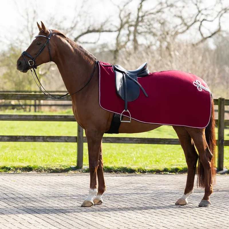 QHP Ornament Fleece Exercise Rug - Burgundy/Silver