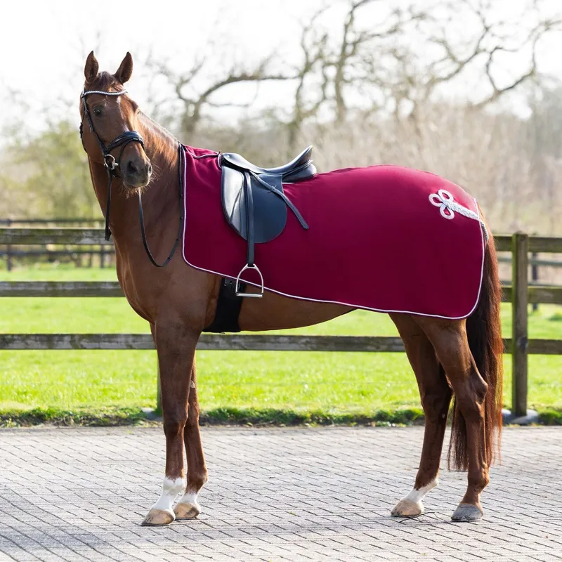 QHP Ornament Fleece Exercise Rug - Burgundy/Silver-2