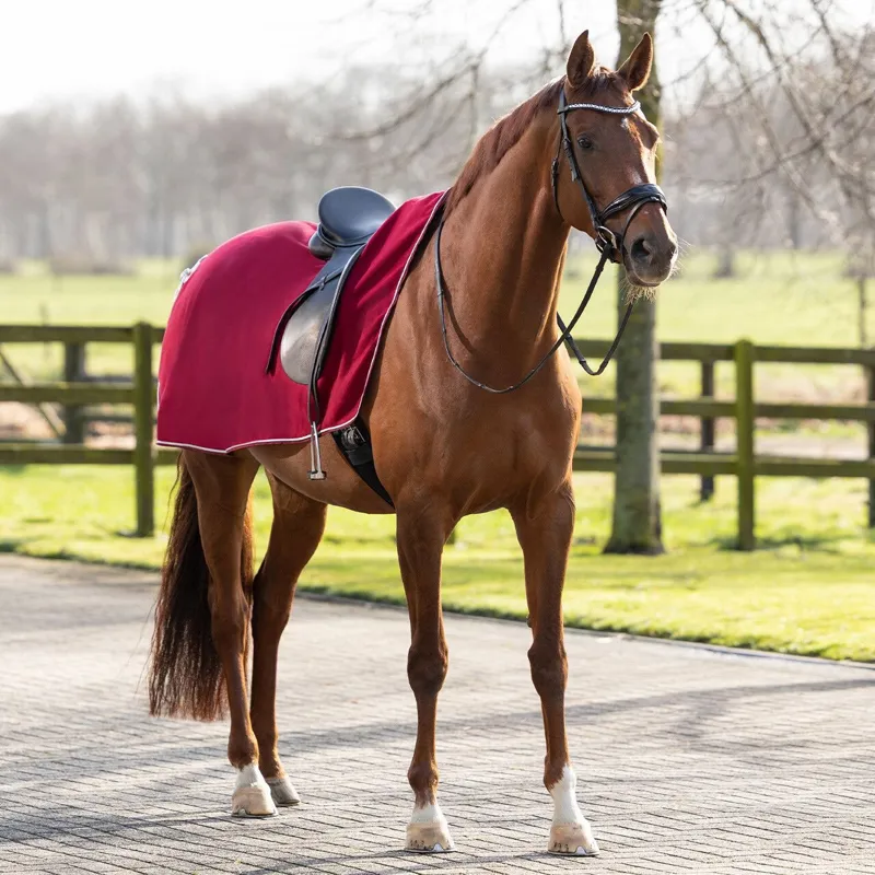 QHP Ornament Fleece Exercise Rug - Burgundy/Silver-1