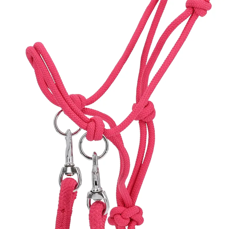 QHP Colour Rope Headcollar with Reins - Fuchsia-1
