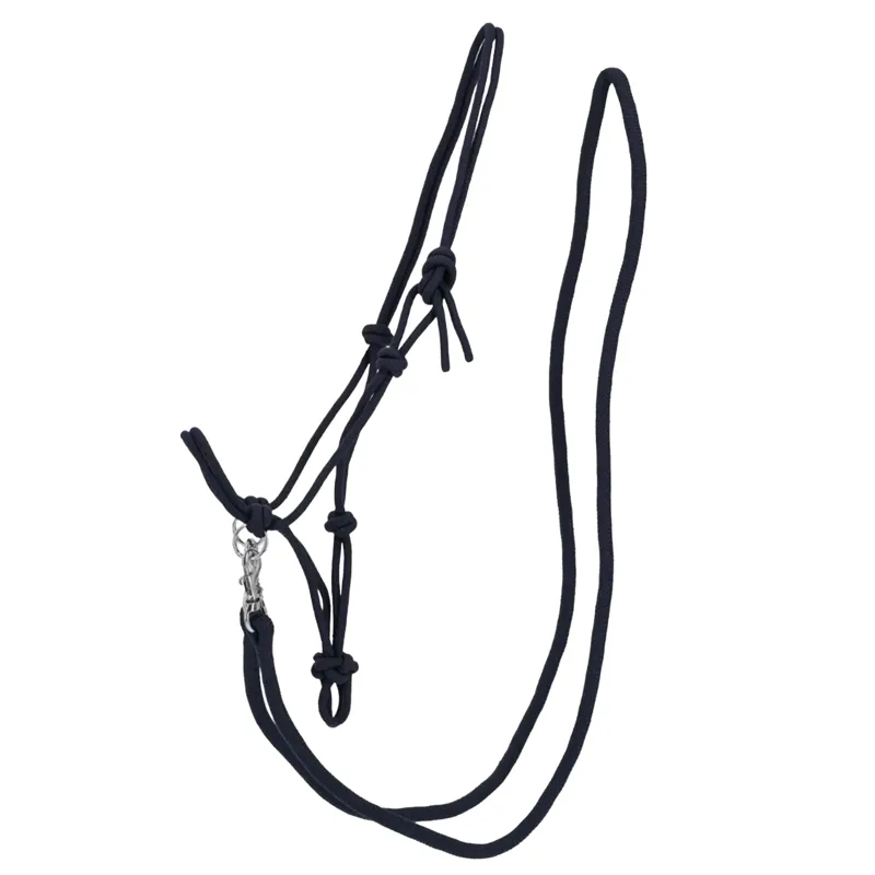 QHP Colour Rope Headcollar with Reins - Navy