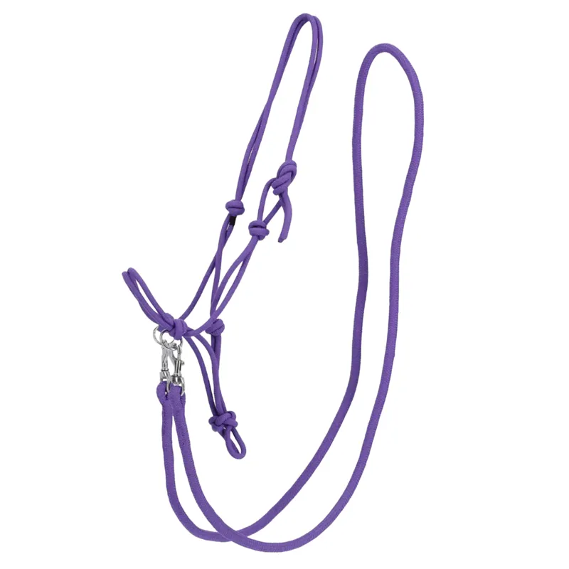 QHP Colour Rope Headcollar with Reins - Passion Flower
