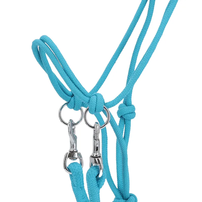 QHP Colour Rope Headcollar with Reins - Sky-1