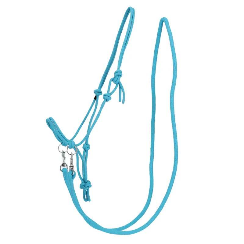 QHP Colour Rope Headcollar with Reins - Sky
