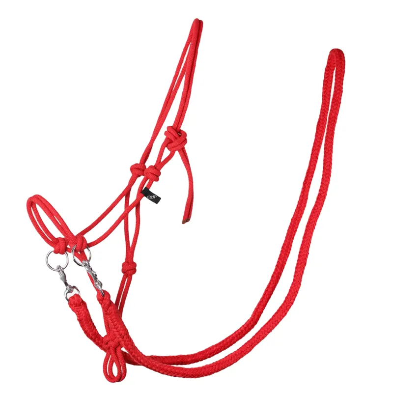 QHP Free Riding Rope Halter with Reins - Bright Red