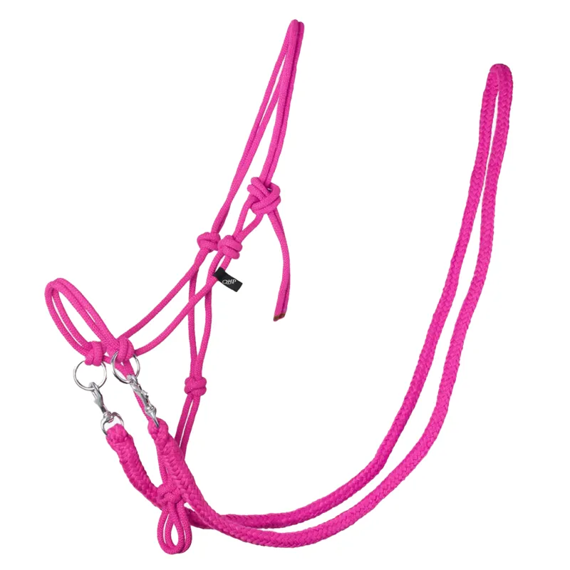 QHP Free Riding Rope Halter with Reins - Fuchsia