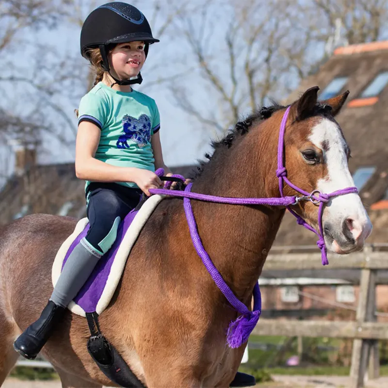 QHP Free Riding Rope Halter with Reins - Passion Flower-2