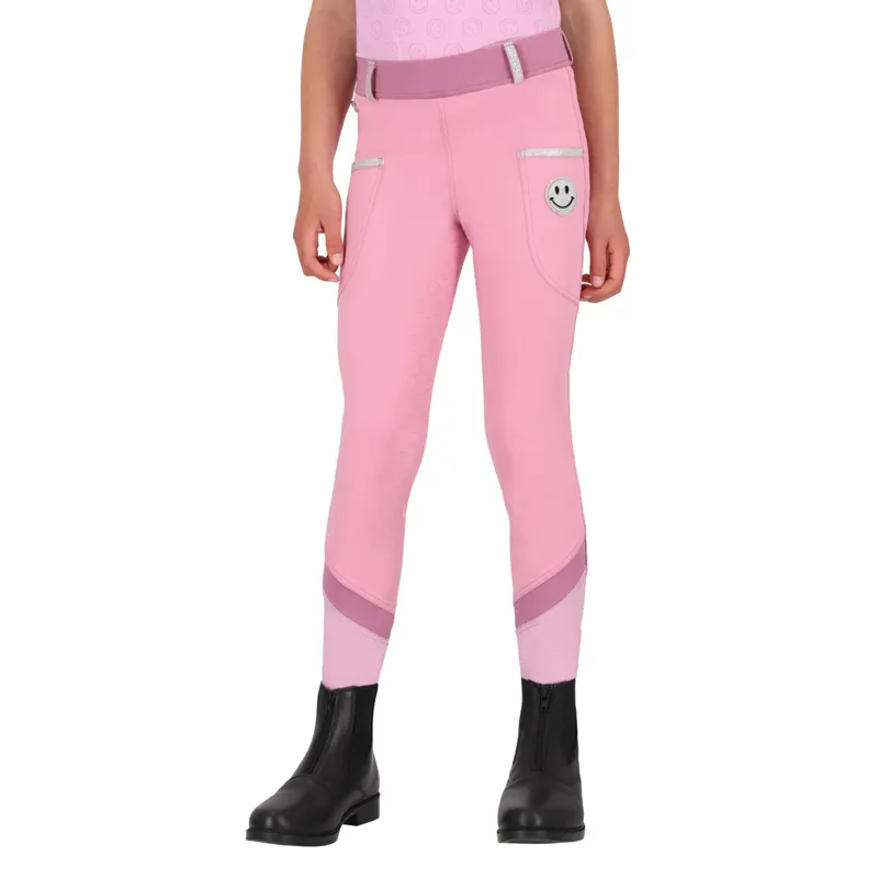 QHP Rosalynn  Full Grip Junior Girls Riding Tights - Cheery Pink