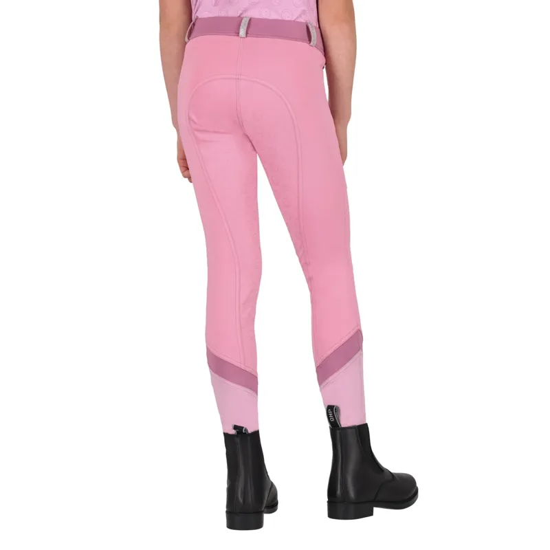 QHP Rosalynn  Full Grip Junior Girls Riding Tights - Cheery Pink-1