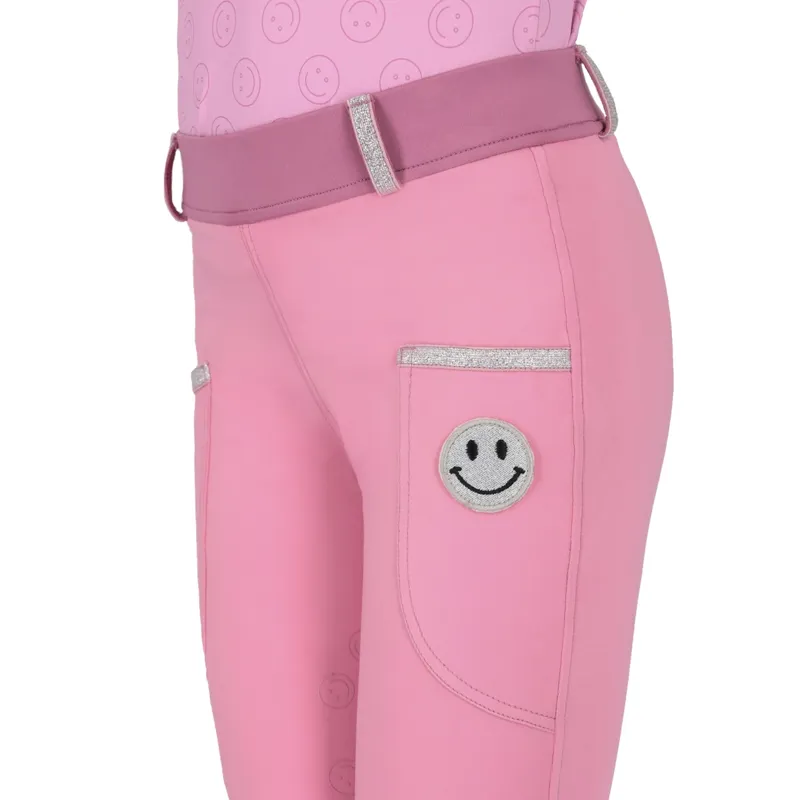 QHP Rosalynn  Full Grip Junior Girls Riding Tights - Cheery Pink-3