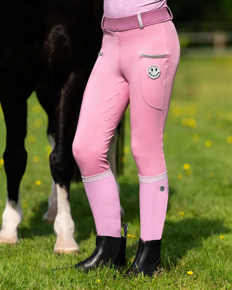 QHP Rosalynn  Full Grip Junior Girls Riding Tights - Cheery Pink-4