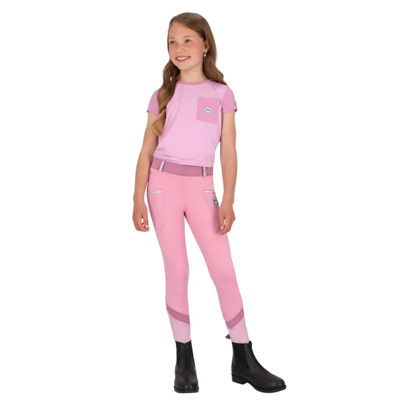 QHP Rosalynn  Full Grip Junior Girls Riding Tights - Cheery Pink-7
