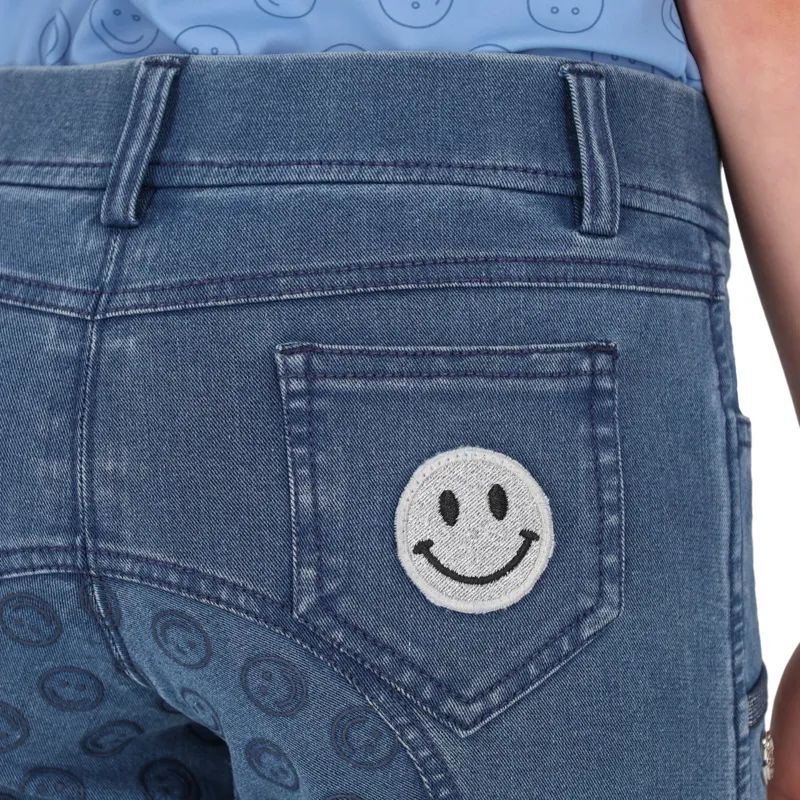 QHP Rosalynn Junior Girls Full Grip Riding Tights - Denim-7