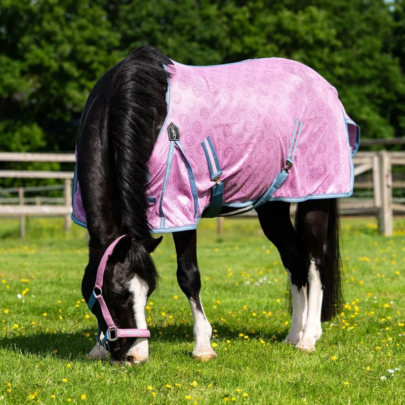 QHP Rosalynn Standard Neck Fly Rug - Pink/Blue-1