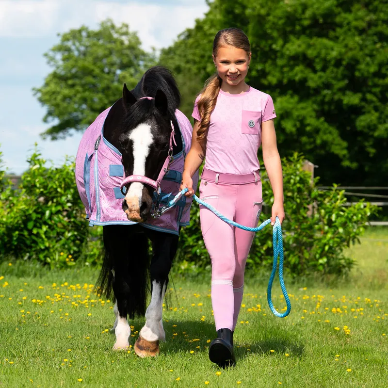 QHP Rosalynn Standard Neck Fly Rug - Pink/Blue-2