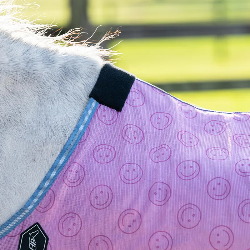 QHP Rosalynn Standard Neck Fly Rug - Pink/Blue-3