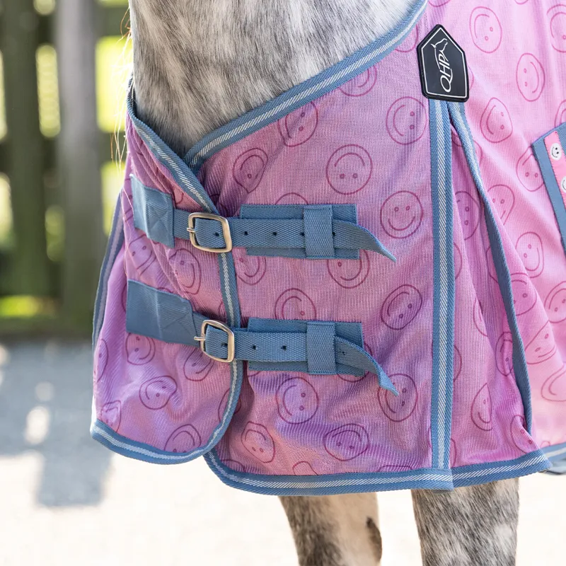 QHP Rosalynn Standard Neck Fly Rug - Pink/Blue-4