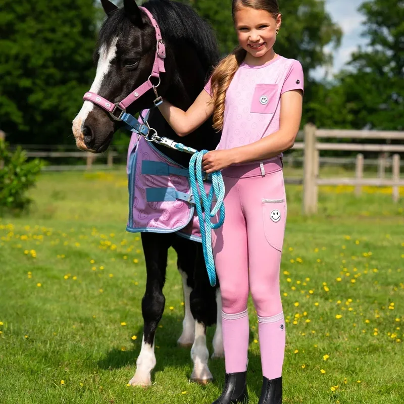 QHP Rosalynn Headcollar and Leadrope - Pink/Blue-3