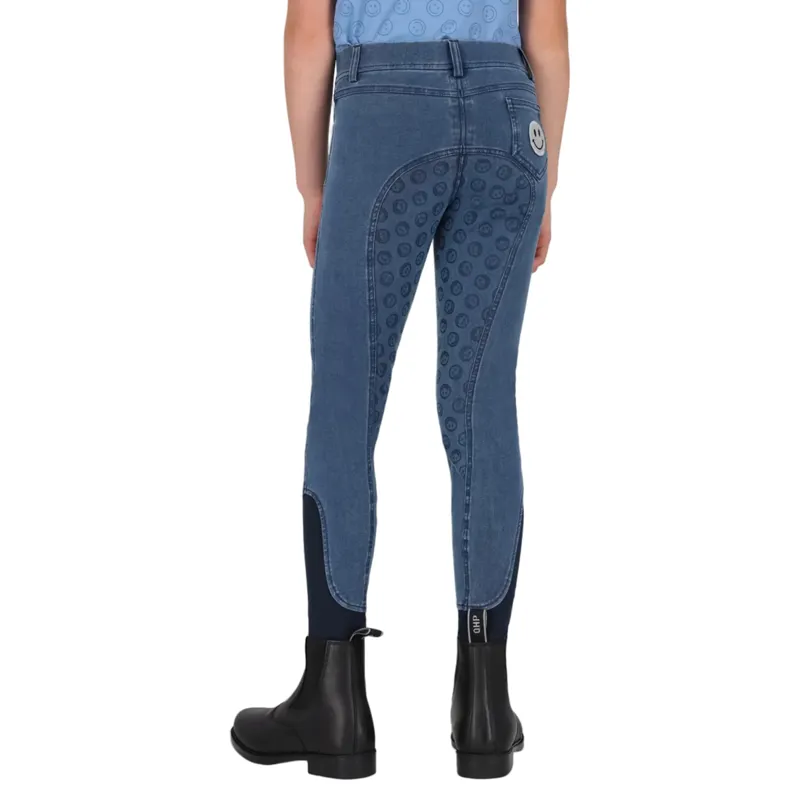 QHP Rosalynn Junior Girls Full Grip Riding Tights - Denim-1