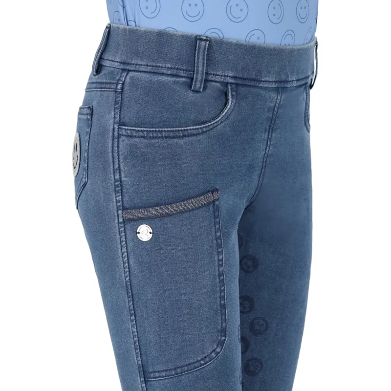 QHP Rosalynn Junior Girls Full Grip Riding Tights - Denim-5