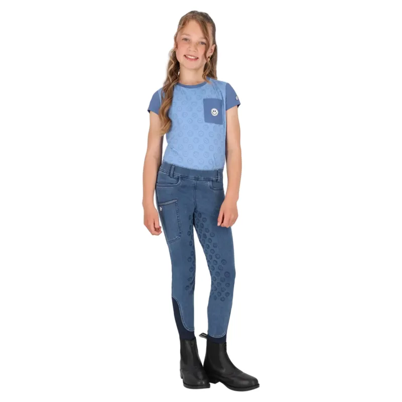 QHP Rosalynn Junior Girls Full Grip Riding Tights - Denim-8