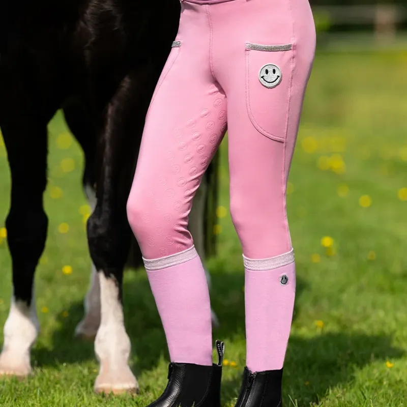 QHP Rosalynn Junior Girls Knee High Riding Socks 2 Pack - Pink/Blue-1