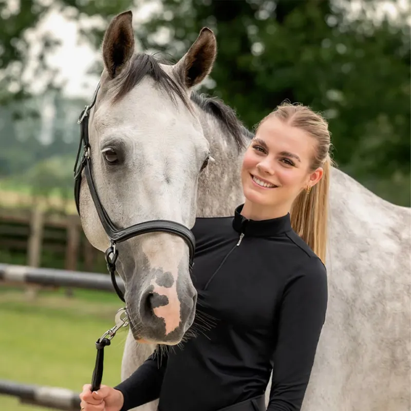 QHP Salerno Anatomic Leather Headcollar - Black-2