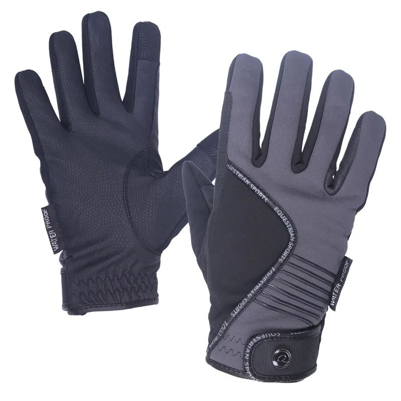 QHP Tromso Waterproof Riding Gloves - Black/Grey