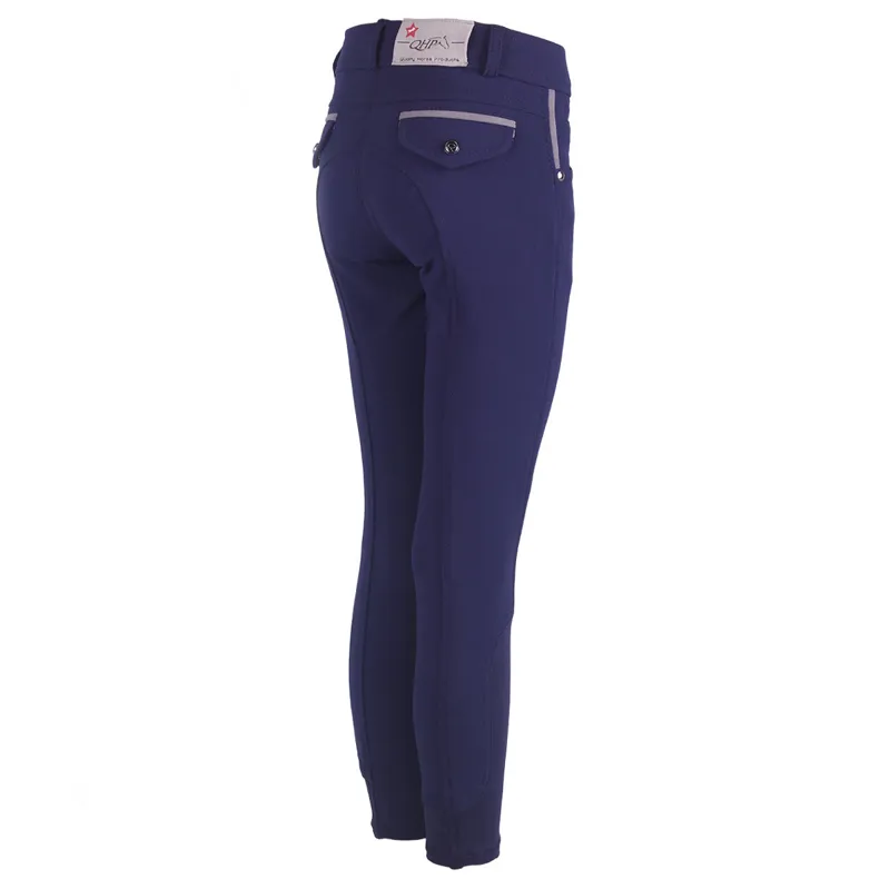 QHP Thirza Knee Grip Junior Breeches - Blue/14yrs-1