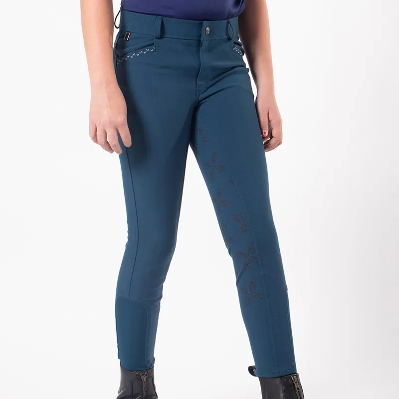 QHP Lauren Full Grip Junior Girls Breeches - Petrol