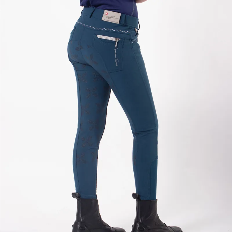 QHP Lauren Full Grip Junior Girls Breeches - Petrol-1