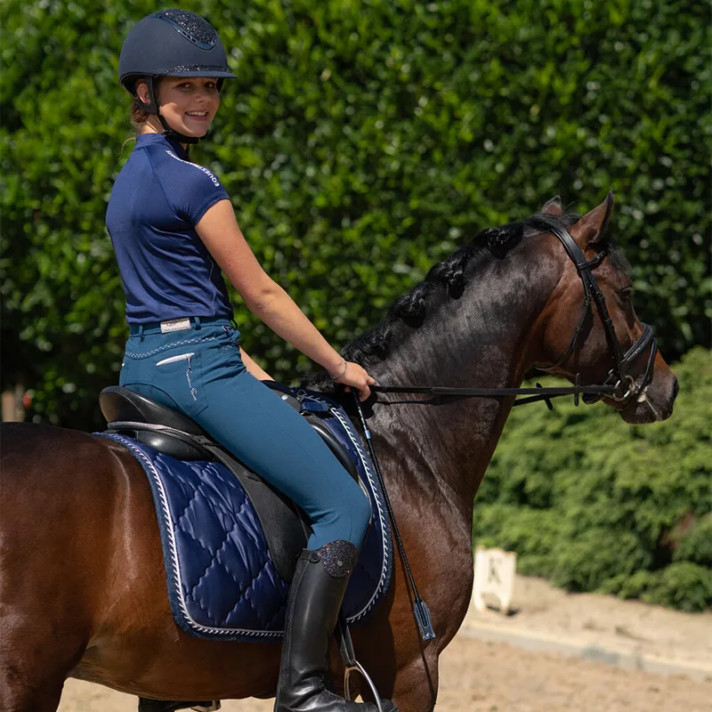 QHP Lauren Full Grip Junior Girls Breeches - Petrol-2