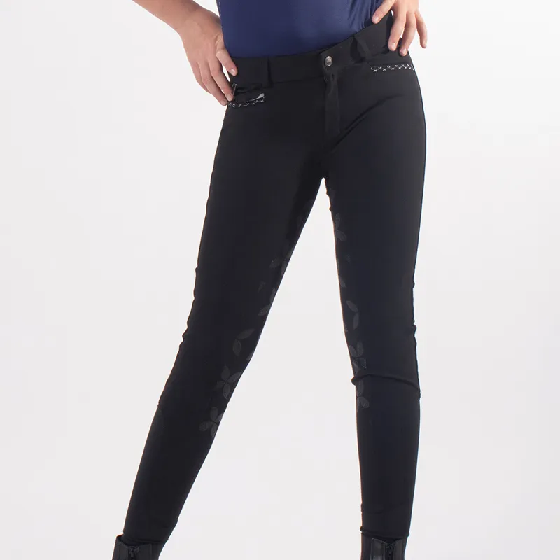 QHP Lauren Full Grip Junior Girls Breeches - Black