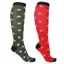 QHP Christmas Tall Riding Socks 2 Pack - Red/Green Elves