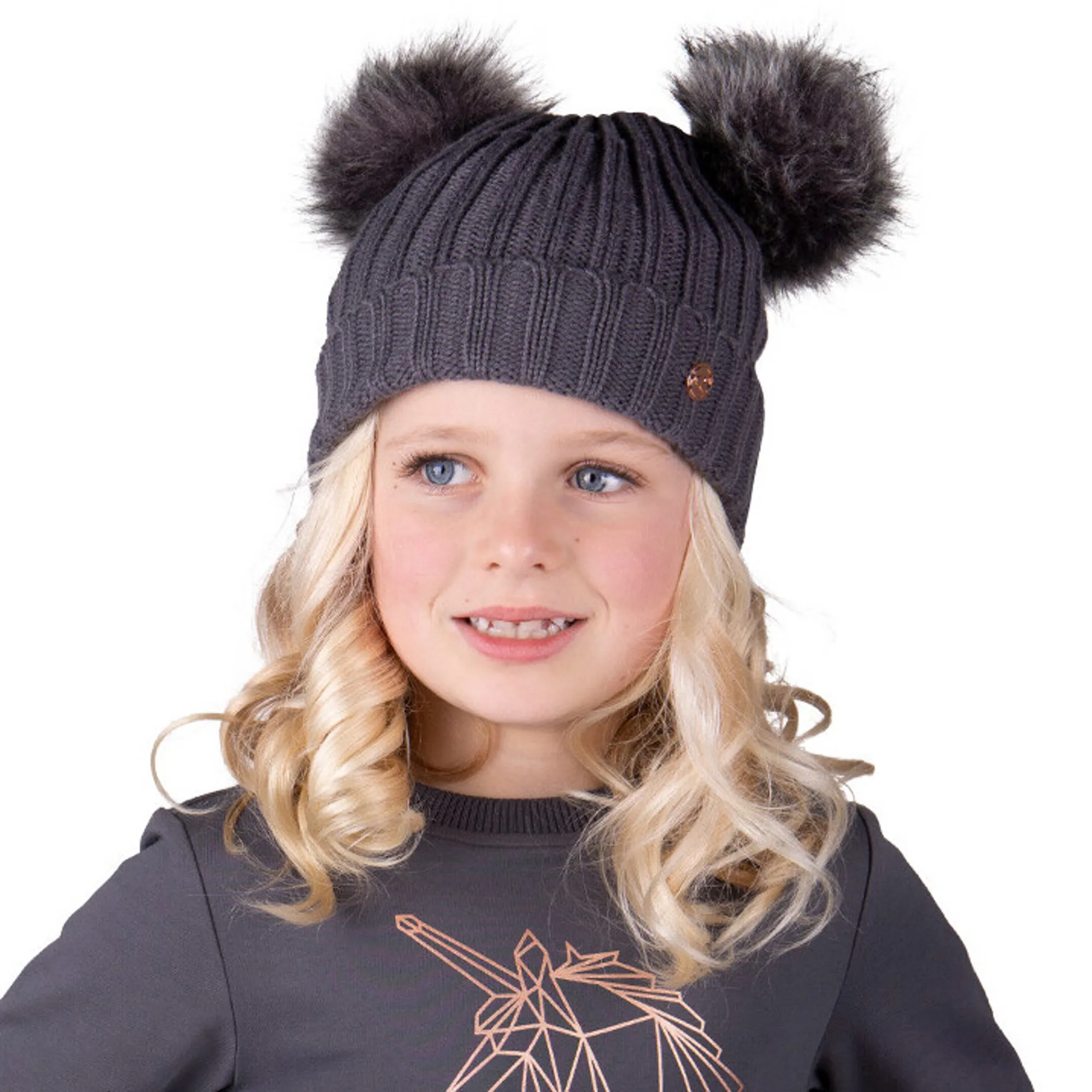Junior Beanie Pom Pom Hat QHP Didy Double Pom Pom Junior Beanie