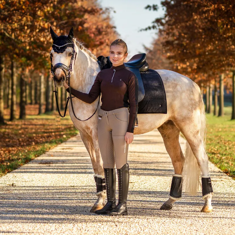 QHP Emma Softshell Full Grip Junior Competition Breeches - Beige-6