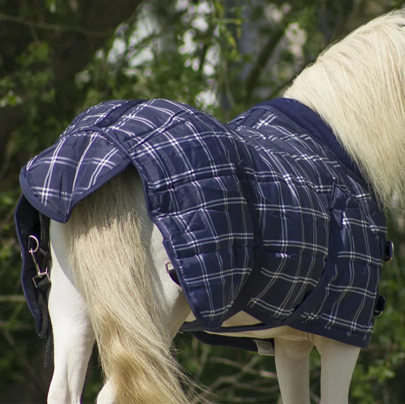 QHP Falabella 200g Standard Neck Stable Rug - Navy Check-1