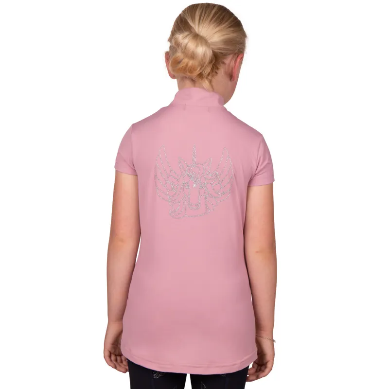 QHP Veerle Unicorn Junior Girls Short Sleeve Base Layer - Soft Pink-1